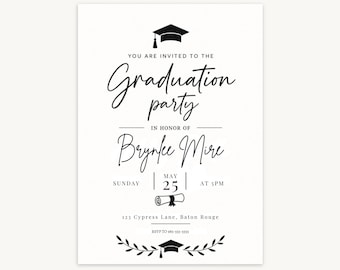 Modern Black and White Graduation Party Invitation
