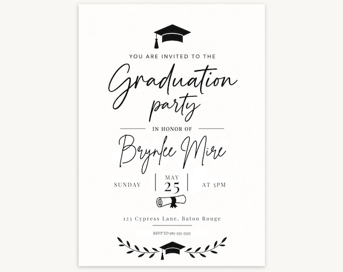Modern Black and White Graduation Party Invitation