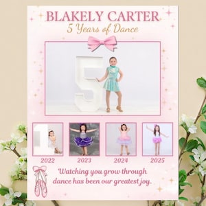 Edytowalny szablon reklamy recitalu tanecznego Canva, reklama programu 5 lat recitalu tanecznego, szablon kolażu zdjęć tanecznych, natychmiastowe pobranie