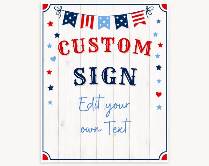 Red, White & Due Patriotic Editable Baby Shower Party Sign