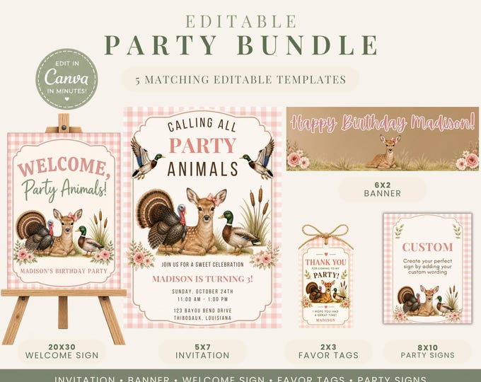 Calling All Party Animals Birthday Party Bundle - Pink