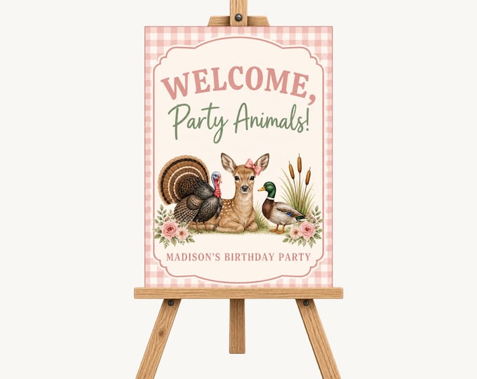 Calling All Party Animals Birthday Welcome Sign - Pink