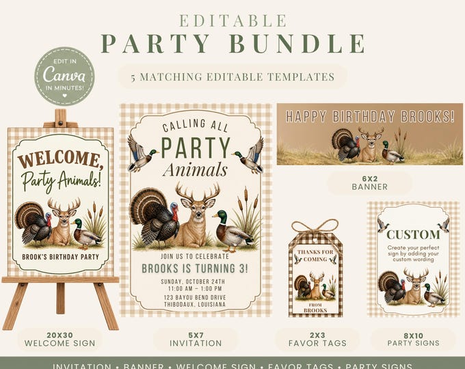 Calling All Party Animals Birthday Party Bundle - Brown