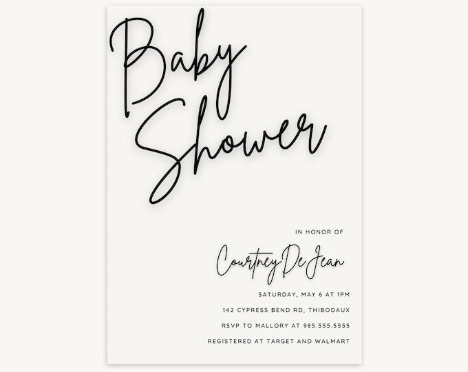 Minimalist Script Baby Shower Invitation