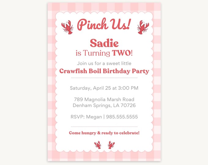 Crawfish Boil Birthday Invitation - Pink