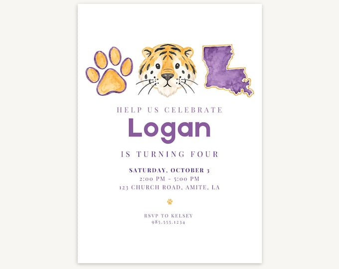 Louisiana Tiger Birthday Invitation
