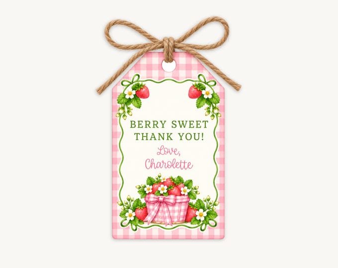 Berry First Strawberry Birthday Favor Tags