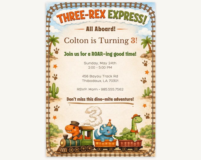 Three-Rex Express Birthday Invitation