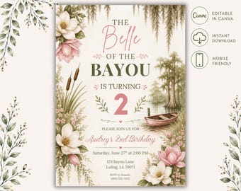 Southern Birthday Invitation • Belle of the Bayou • Editable Canva Party Invite • Printable Birthday Template