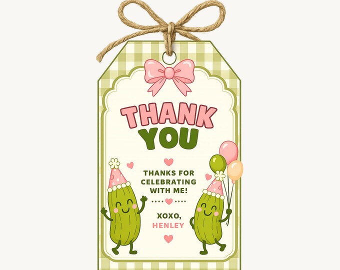 Two is a Big Dill Birthday Favor Tags Pink