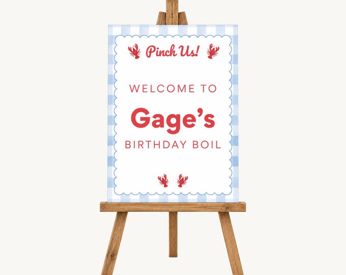 Crawfish Boil Birthday Welcome Sign - Blue