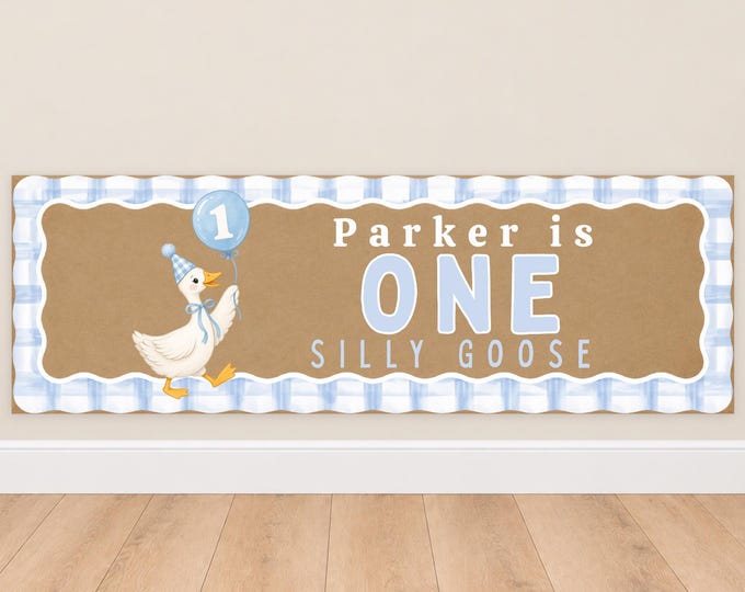 One Silly Goose First Birthday Banner - Blue