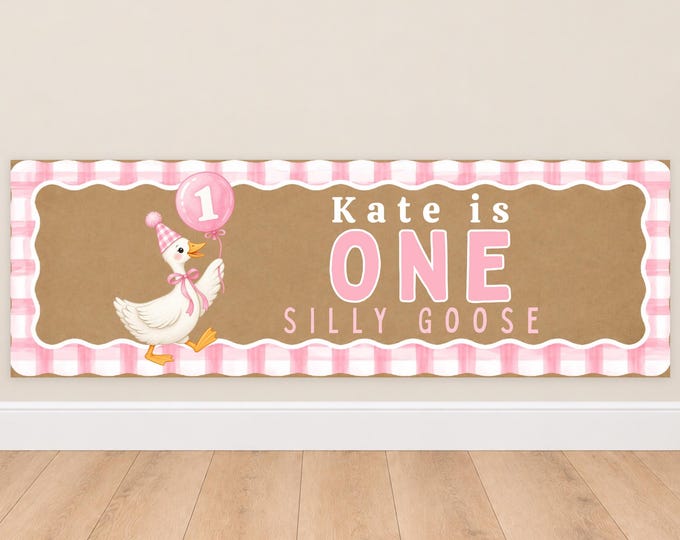 One Silly Goose First Birthday Banner - Pink