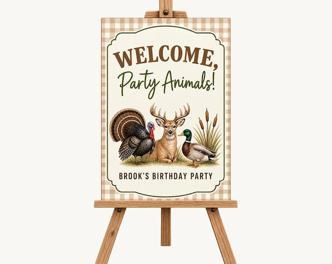 Calling All Party Animals Birthday Welcome Sign - Brown