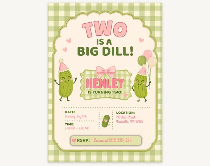 Two is a Big Dill Birthday Invitation