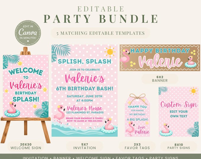 Flamingo Birthday Pool Party Bundle