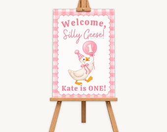 Silly Goose First Birthday Welcome Sign - Pink