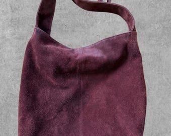 Torba na ramię Lord & Taylor ze zamszu w stylu vintage, bordowa, luźna, typu hobo, boho, rok 2000