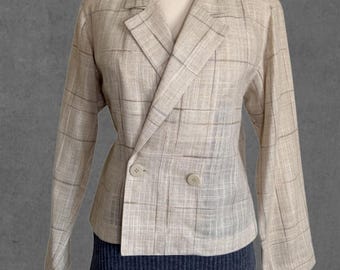 Blazer vintage de Christian Dior de doble botonadura a cuadros beige para mujer.