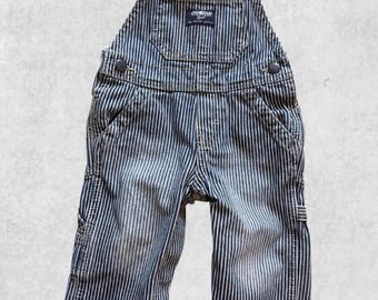 OshKosh B'gosh Navy and White Pinstripe Baby Overalls (9mo)