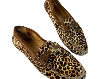 Mocasines de piel Ralph Lauren Carley II con estampado de leopardo y pelo de becerro para mujer, talla 7B