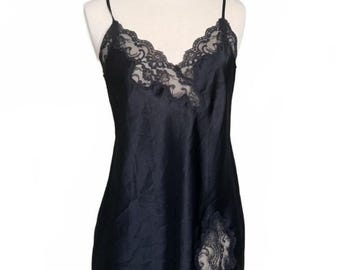 Victoria's Secret zwart satijnen slipdress met kanten rand vintage 2003