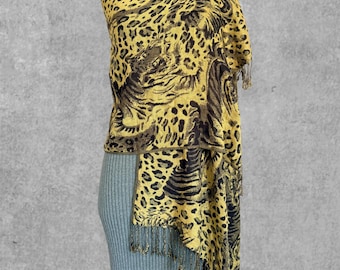 Sciarpa Pashmina Vintage con stampa leopardata / Sciarpa con stampa animalier audace