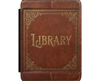 Funda de cuero para Kindle con diseño de libro vintage / Funda para lector electrónico con estilo de libro antiguo