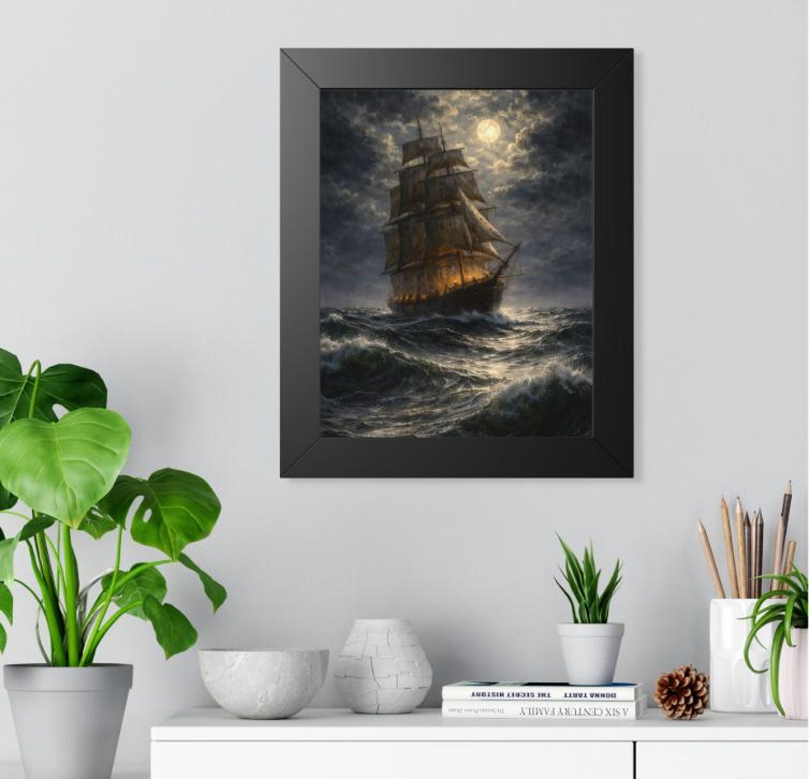 Oil Painting of Ship Sailing in the Night - Etsy