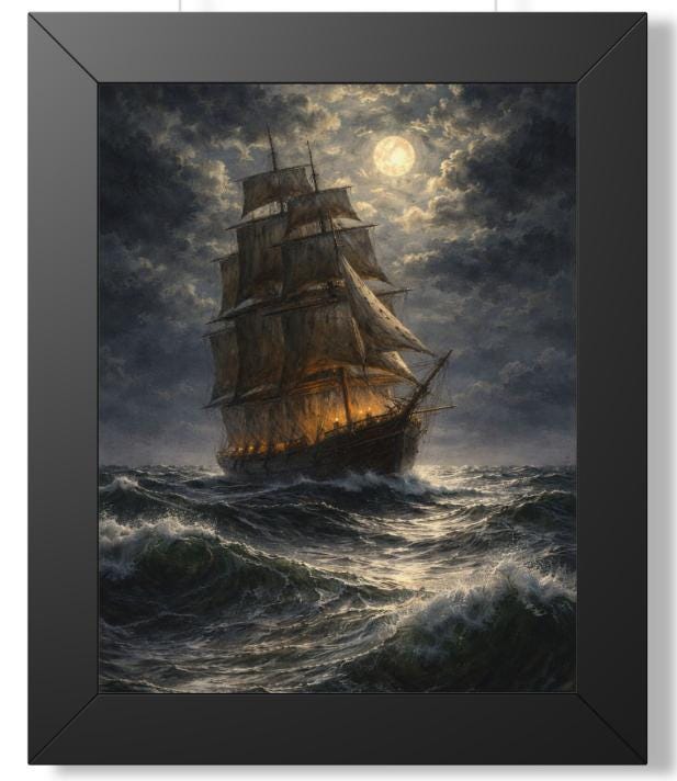 Oil Painting of Ship Sailing in the Night - Etsy