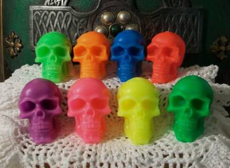 Free USA Shipping 2 Small Beeswax Skull Candles Día de los Muertos Sugar Skull Pastel Goth Choice Of Color image 5