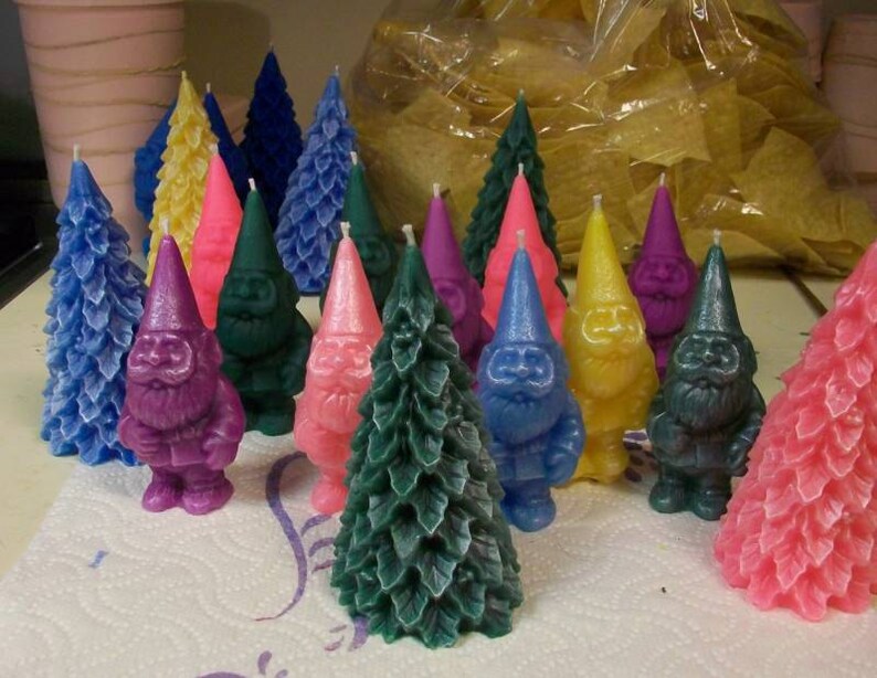 Free USA Shipping Woodland Gnome With Tree Beeswax Candle Set image 1