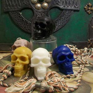 Free USA Shipping 2 Small Beeswax Skull Candles Día de los Muertos Sugar Skull Pastel Goth Choice Of Color image 4