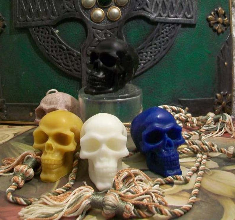 Free USA Shipping 2 Small Beeswax Skull Candles Día de los Muertos Sugar Skull Pastel Goth Choice Of Color image 4