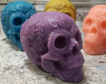 FREE USA Shipping Day Of The Dead Día de los Muertos Pastel Goth Sugar Skull Candle LARGE