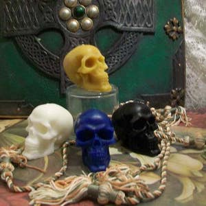 Free USA Shipping 2 Small Beeswax Skull Candles Día de los Muertos Sugar Skull Pastel Goth Choice Of Color image 3