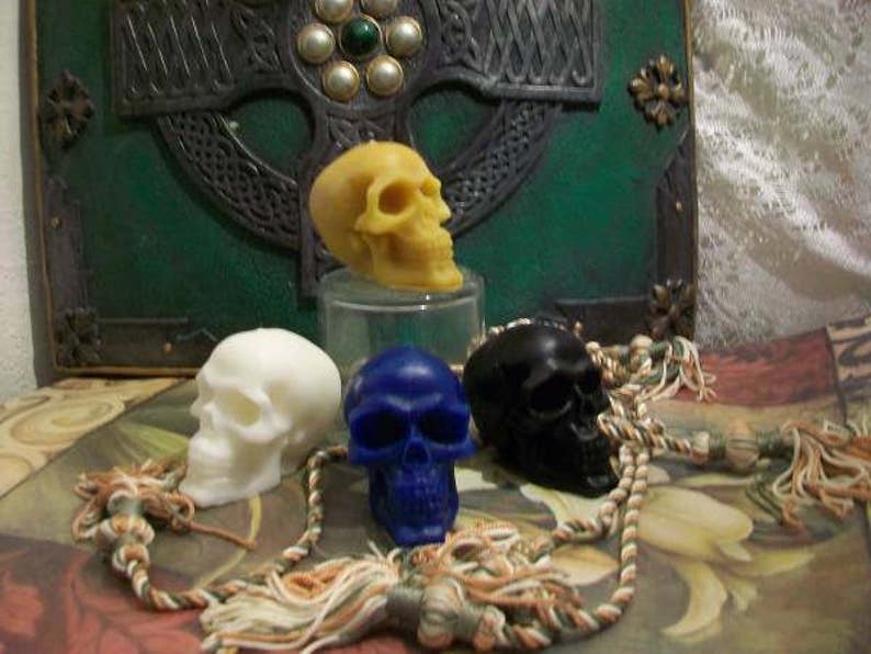 Free USA Shipping 2 Small Beeswax Skull Candles Día de los Muertos Sugar Skull Pastel Goth Choice Of Color image 3