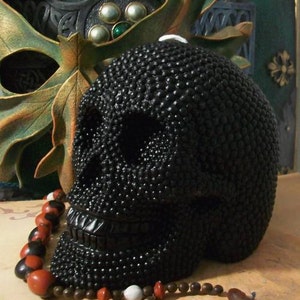 Free USA Shipping Big BLACK Beaded Pearl Beeswax Skull Candle 2012 image 4
