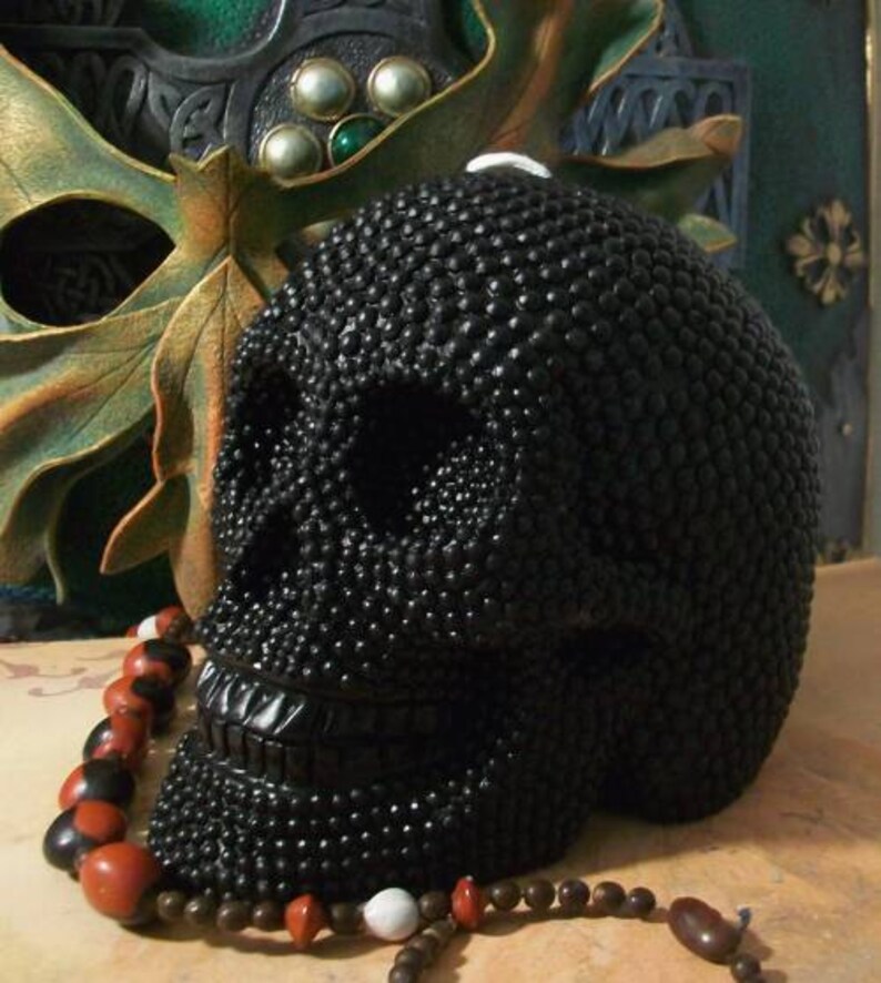 Free USA Shipping Big BLACK Beaded Pearl Beeswax Skull Candle 2012 image 4
