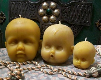 Free USA Shipping Small 2 1/4" Tall Baby Head Beeswax Candles Choice Of Quantity Choice Of Color Creepy Baby