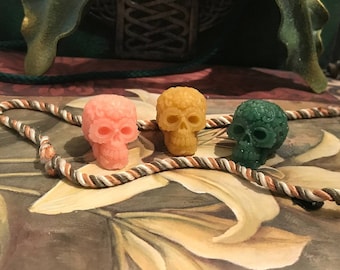 Free USA Shipping Set of 5 Day Of The Dead Sugar Skull Día de los Muertos Beeswax Candle Choice Of Color