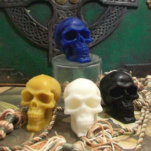 Free USA Shipping 2 Small Beeswax Skull Candles Día de los Muertos Sugar Skull Pastel Goth Choice Of Color image 2