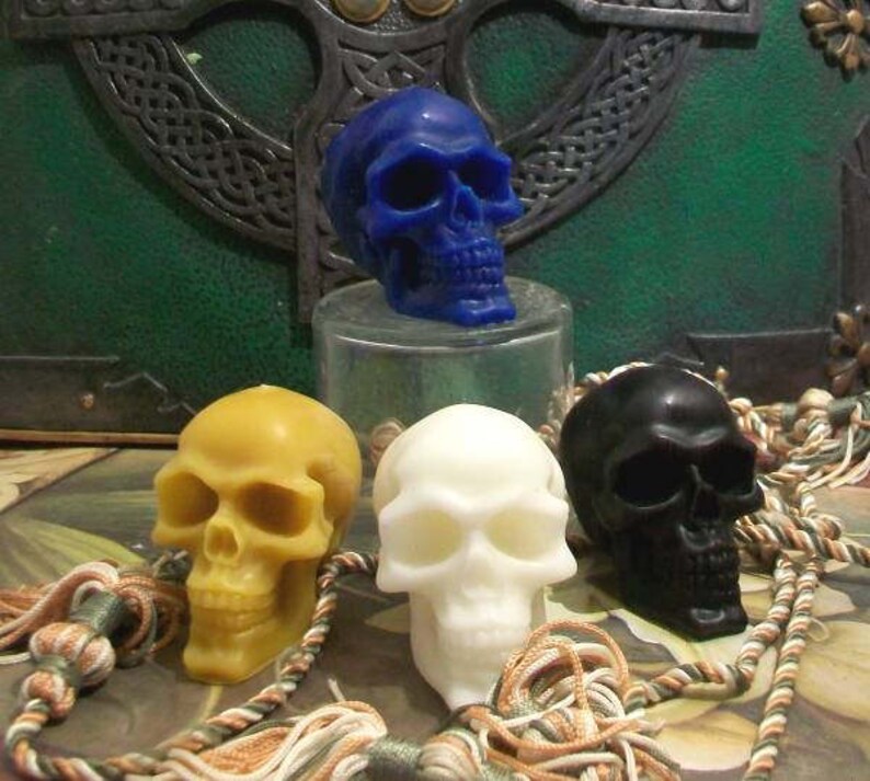 Free USA Shipping 2 Small Beeswax Skull Candles Día de los Muertos Sugar Skull Pastel Goth Choice Of Color image 2