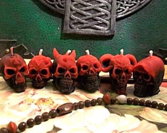 Free USA Shipping Set of 6 MINI Beeswax Skull Candles Each Is Different Black & Red