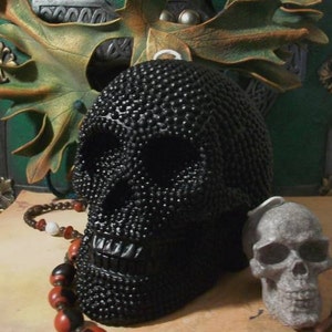 Free USA Shipping Big BLACK Beaded Pearl Beeswax Skull Candle 2012 image 2