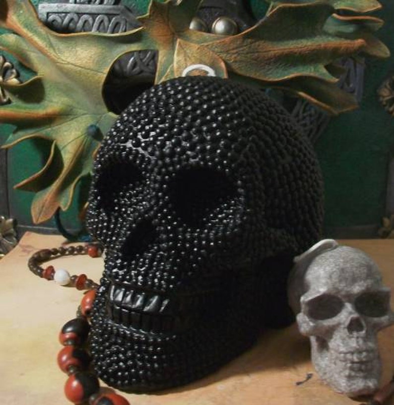 Free USA Shipping Big BLACK Beaded Pearl Beeswax Skull Candle 2012 image 2