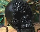 Free USA Shipping Big BLACK Beaded Pearl Beeswax Skull Candle