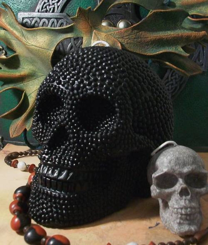 Free USA Shipping Big BLACK Beaded Pearl Beeswax Skull Candle 2012 image 1