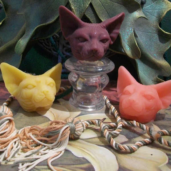 Free USA Shipping Sphynx Cat Head Set of 2 Beeswax Candles Choice Of Color