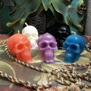 Free USA Shipping 2 Small Beeswax Skull Candles Día de los Muertos Sugar Skull Pastel Goth Choice Of Color image 1